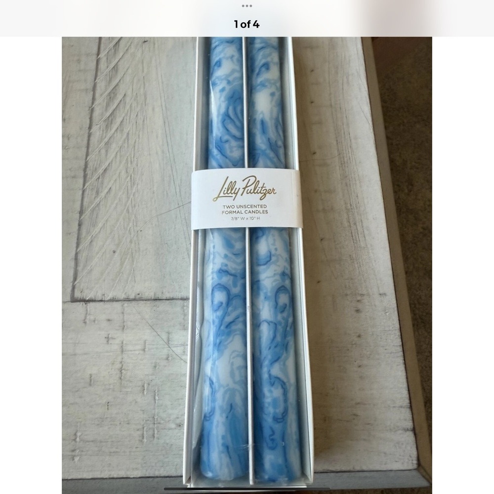 LILY PULITZER Brand New In Box Blue Marble Print Candle Sticks